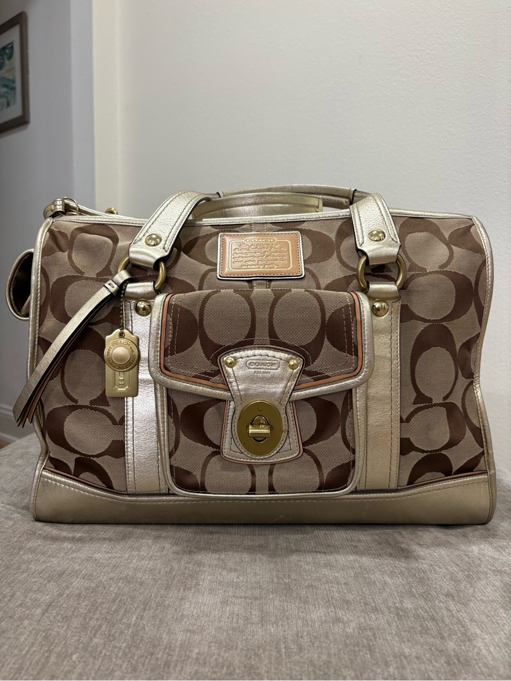 Vintage Coach Signature Pet Carrier Dog Bag & Multi-Use Travel Duffel Y2K Gold